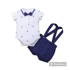 ANGO - Conjunto bebe verano GENTLEMAN Body Yates y Short Suspensores Azul