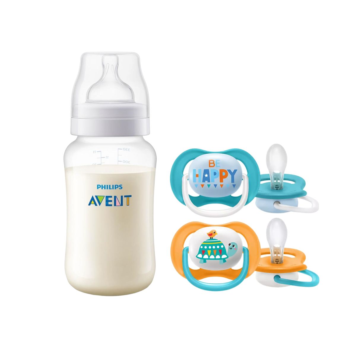 AVENT - Mamadera Anticolic 330 ml + 2 Chupetes 6-18m Tortuga