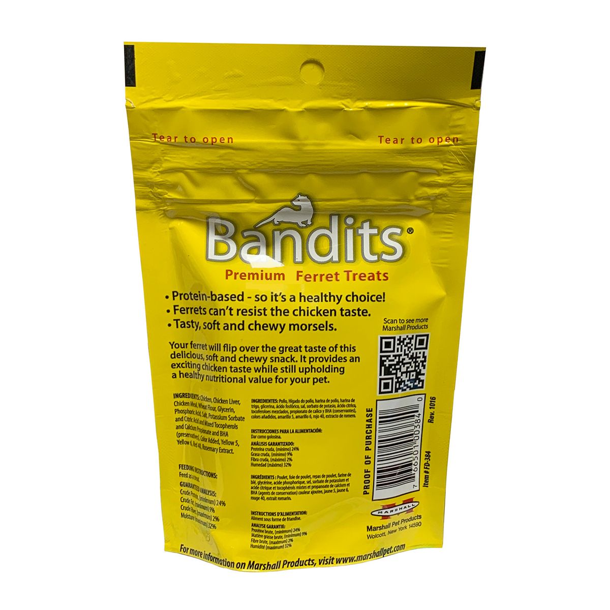 MARSHALL - Snack Marshall Bandits para Hurón Sabor Pollo 85 GR