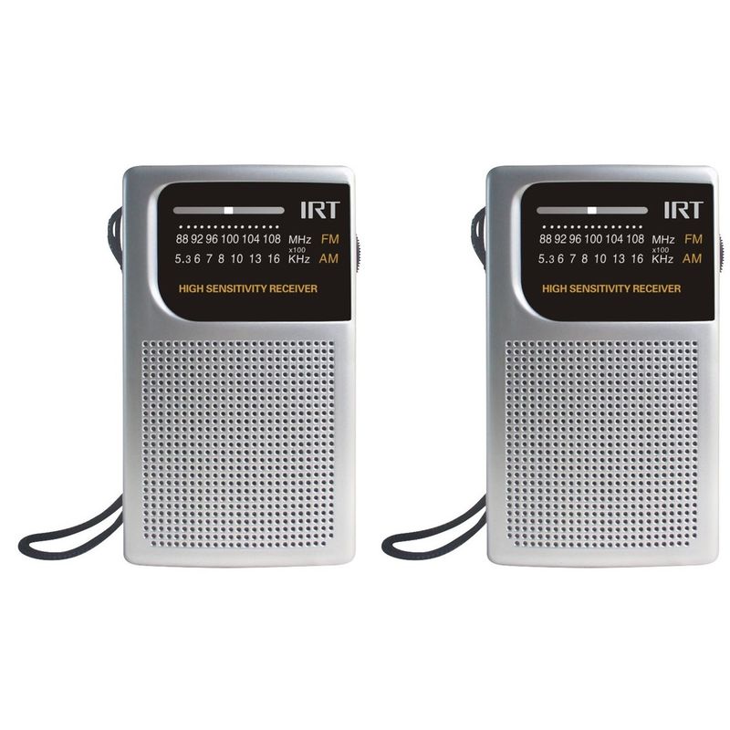 IRT - Pack 2 Radio A Pilas De Bolsillo Am Fm Irt Plateada