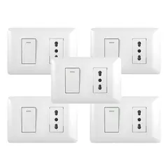 GENERICO - Pack 5 Tomacorriente Simple 10/16A 250V + Interruptor Simple 9/12 10A