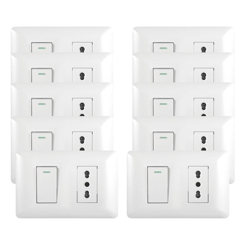GENERICO - Pack 10 Tomacorriente Simple 10/16A 250V + Interruptor Simple 9/12 10A