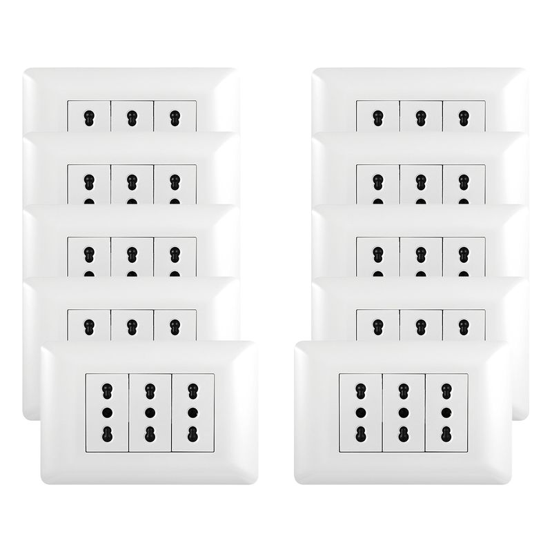 GENERICO - Pack 5 Tomacorriente Triple 10/ 16A 250V Blanco