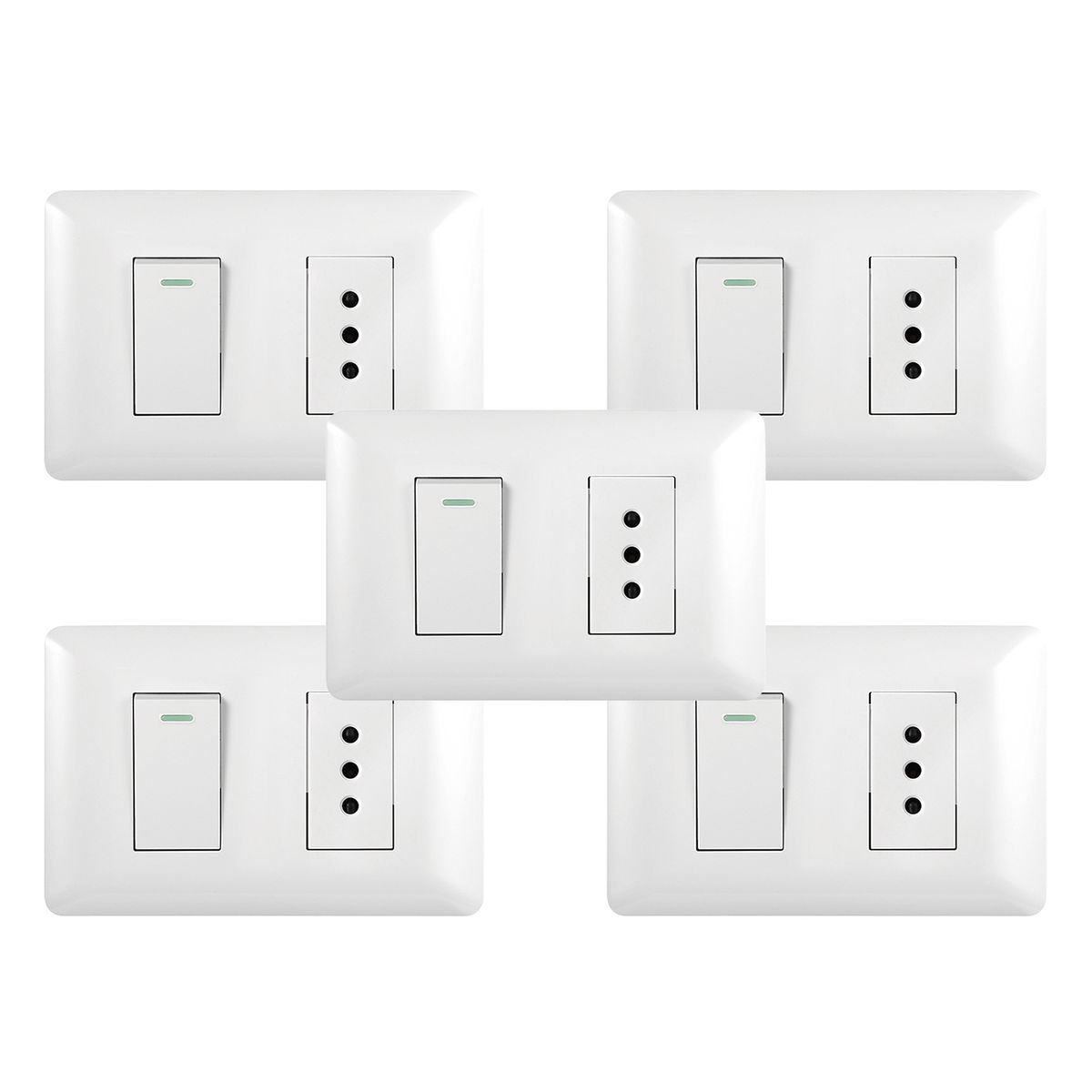 WANT - Pack 5 Tomacorriente Simple 10A + Interruptor Simple 9/ 12 10A 250V