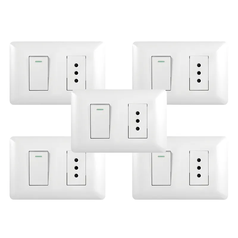 WANT - Pack 5 Tomacorriente Simple 10A + Interruptor Simple 9/ 12 10A 250V