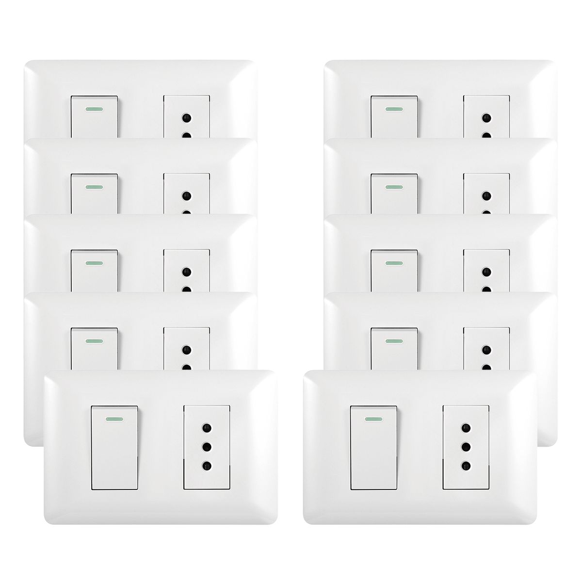 WANT - Pack 10 Tomacorriente Simple 10A + Interruptor Simple 9/ 12 10A 250V