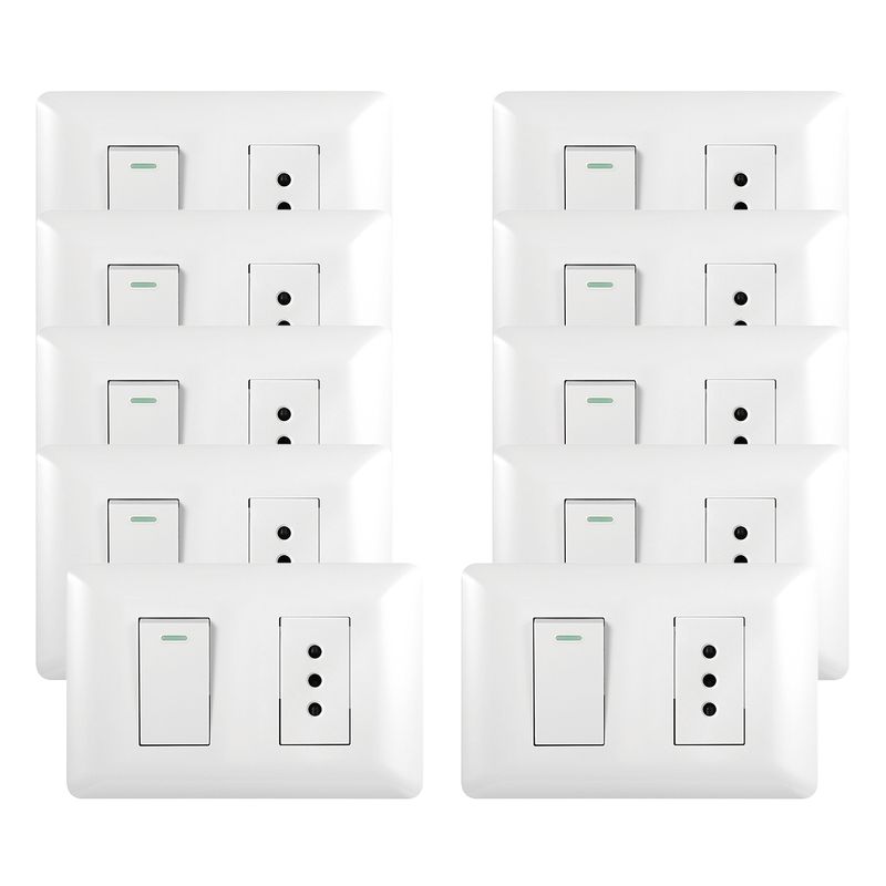 GENERICO - Pack 10 Tomacorriente Simple 10A + Interruptor Simple 9/ 12 10A 250V