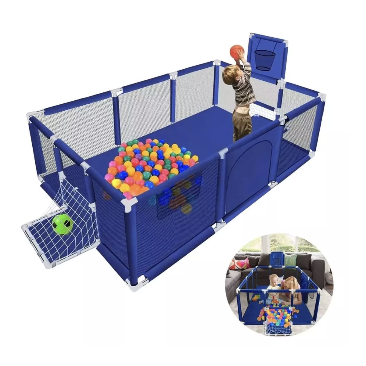 GENERICO - Corral Seguridad Bebes Con Aro De Basket 190cm   Celeste