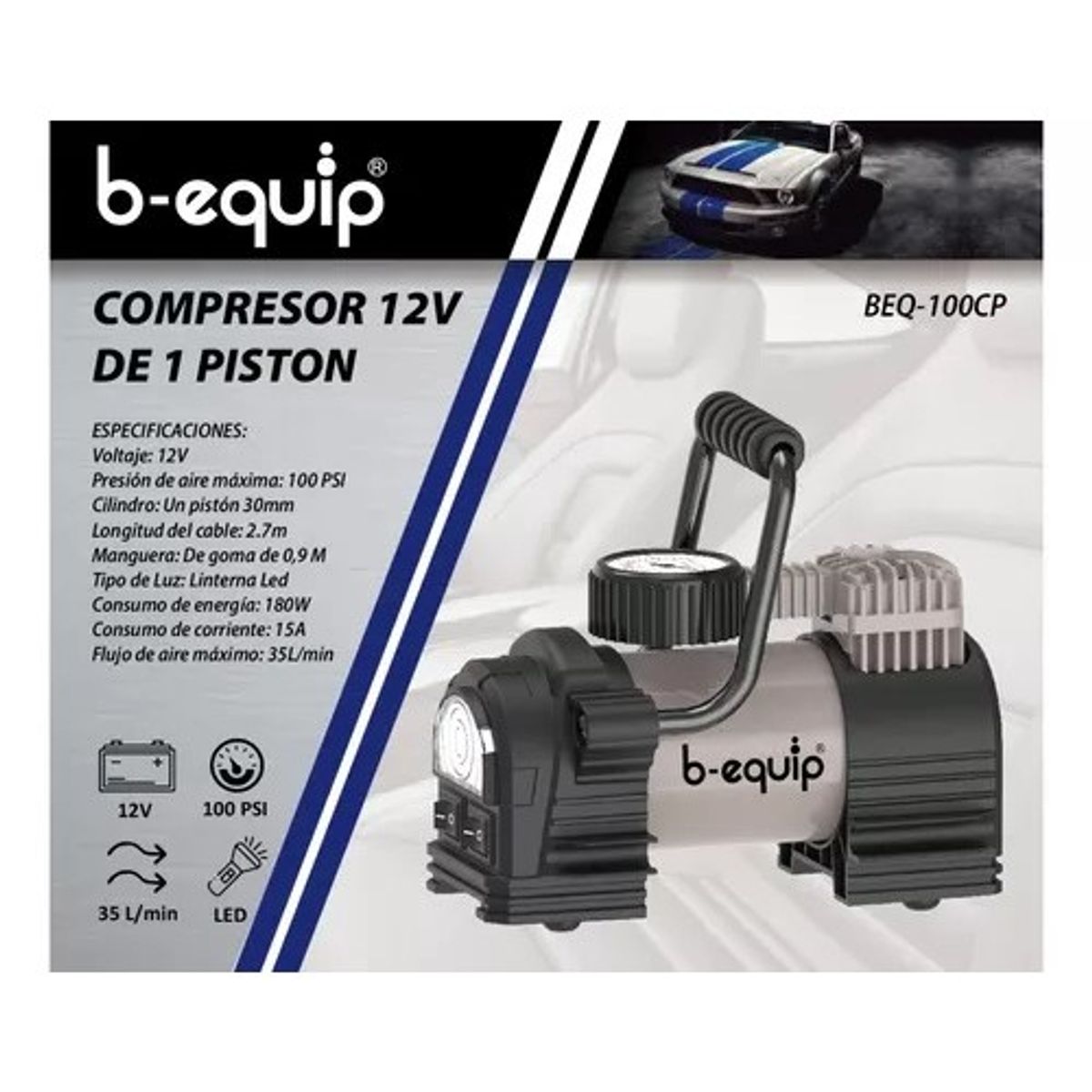 B EQUIP - Compresor De Aire Auto 12v De 1 Piston 100 Psi B-equip