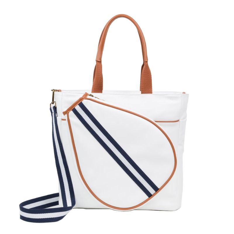 OPHIRA - Bolso Pádel Mallorca Blanco Strap Azul y Blanco