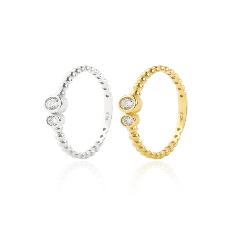 JB JOYAS BARON - Anillo Compromiso de Oro 18kt Circón bolitas Blanco y Amarillo