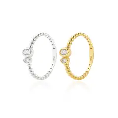 JB JOYAS BARON - Anillo Compromiso de Oro 18kt Circón bolitas Blanco y Amarillo