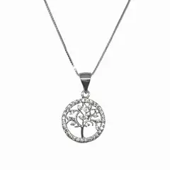 COGGIOLA - Collar Árbol De La Vida Circón Plata Fina 925 Baño Rodio