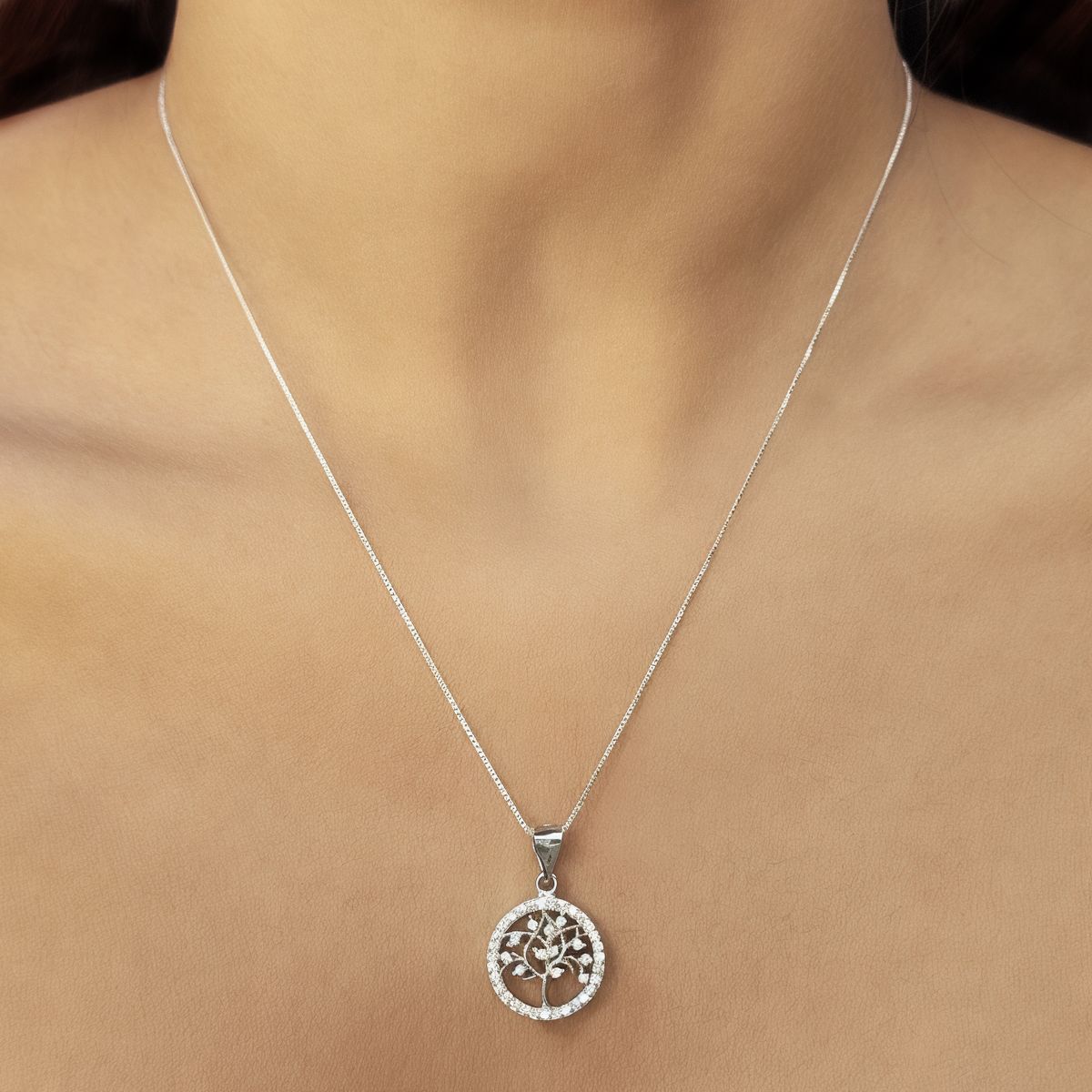 COGGIOLA - Collar Árbol De La Vida Circón Plata Fina 925 Baño Rodio