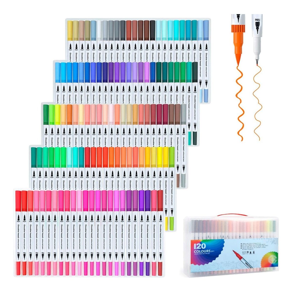 GENERICO - Kit Completo Set de 120 Plumones Marcadores con Doble Punta