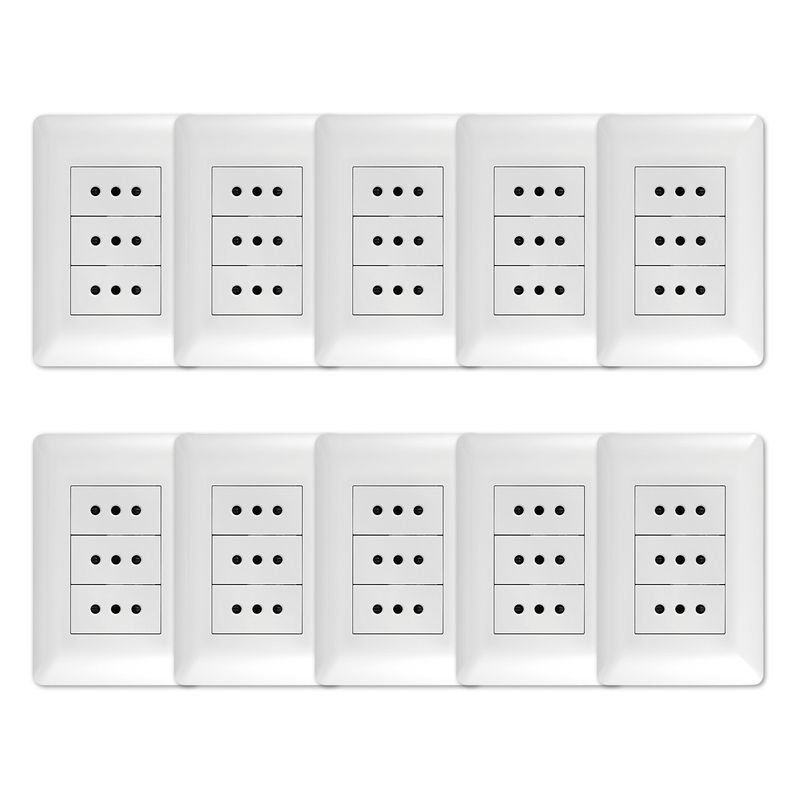 GENERICO - Pack 10 Tomacorriente Triple 10A 250V Blanco