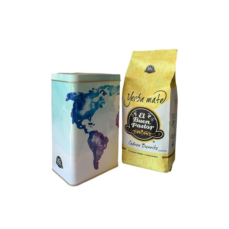 EL BUEN PASTOR - Yerbera con Dispensador más Yerba Mate Cedrón Burrito El Buen Pastor 500 G