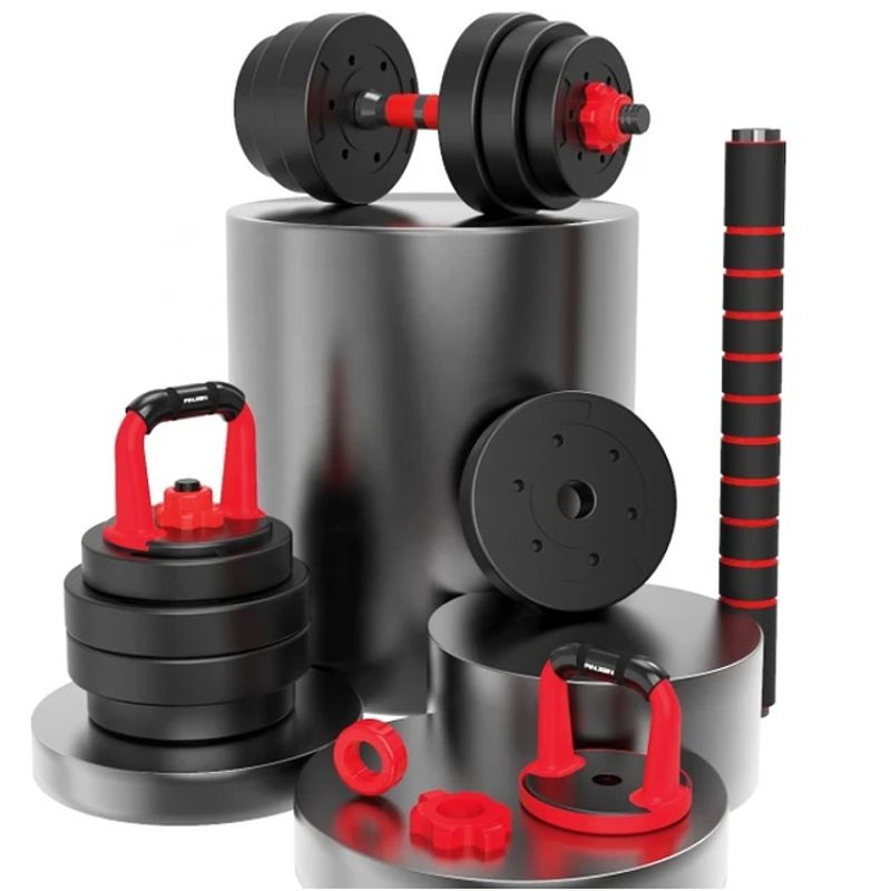 GENERICO - Set de mancuernas 6 en 1 de 20 Kg + barra de unión y accesorio kettlebell
