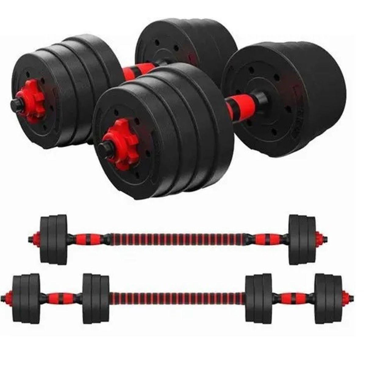 GENERICO - Set de mancuernas 6 en 1 de 20 Kg + barra de unión y accesorio kettlebell