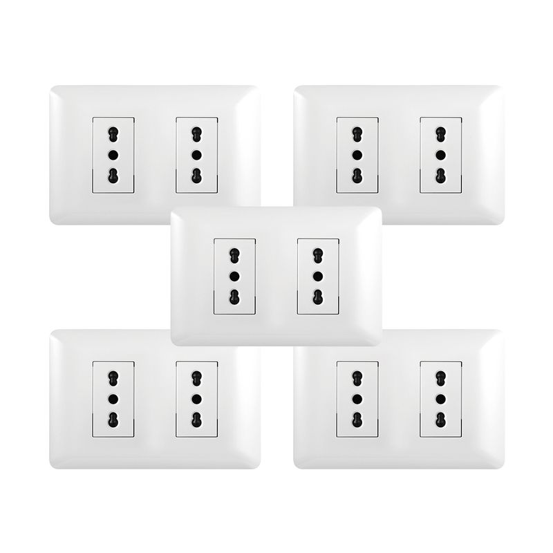 GENERICO - Pack 5 Tomacorriente Doble 10/16A 250V Blanco