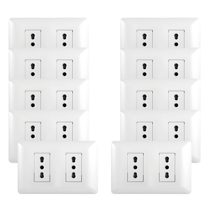 GENERICO - Pack 10 Tomacorriente Doble 10/16A 250V Blanco