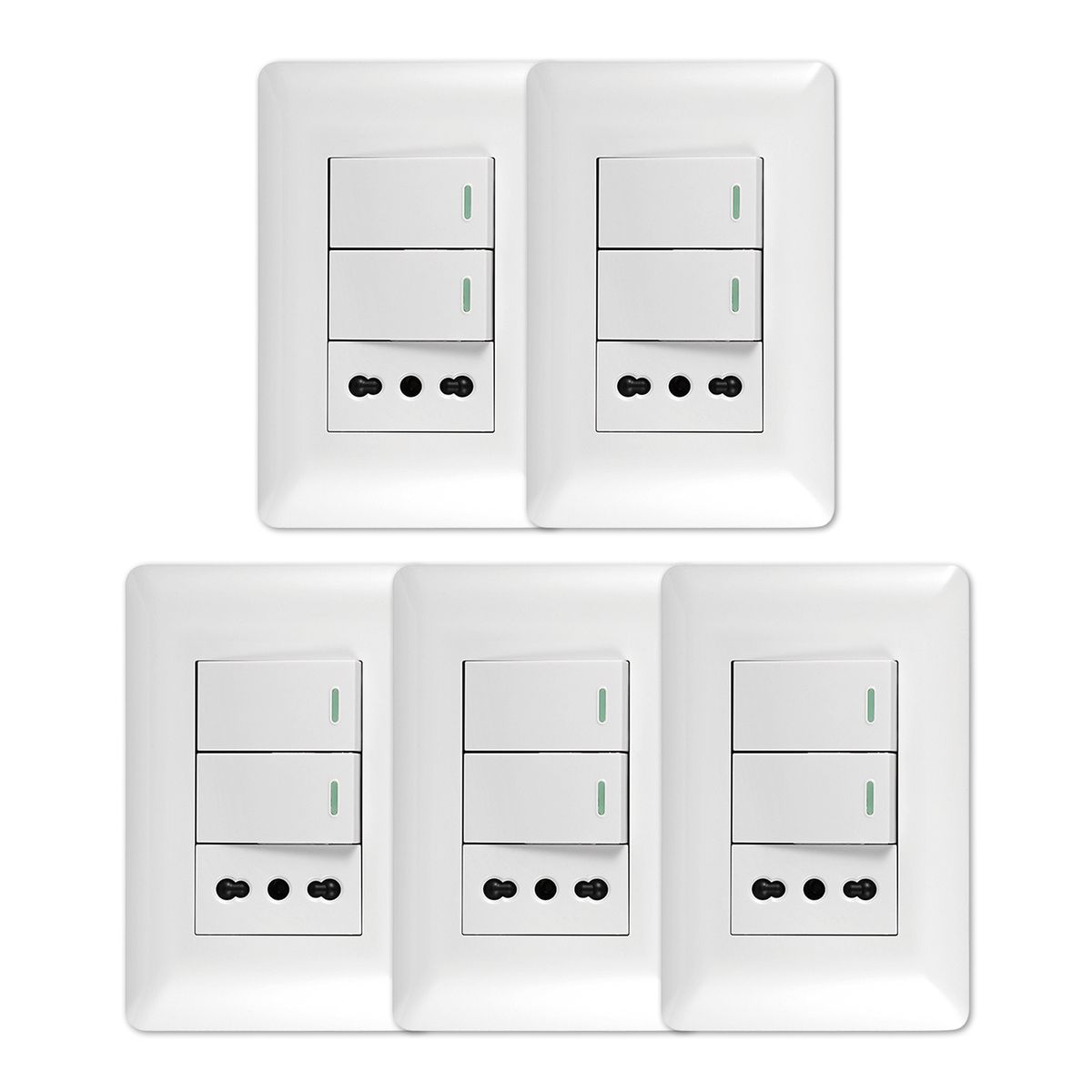 WANT - Pack 5 Tomacorriente Simple 10/ 16A 250V + Interruptor Doble 9/ 12 10A