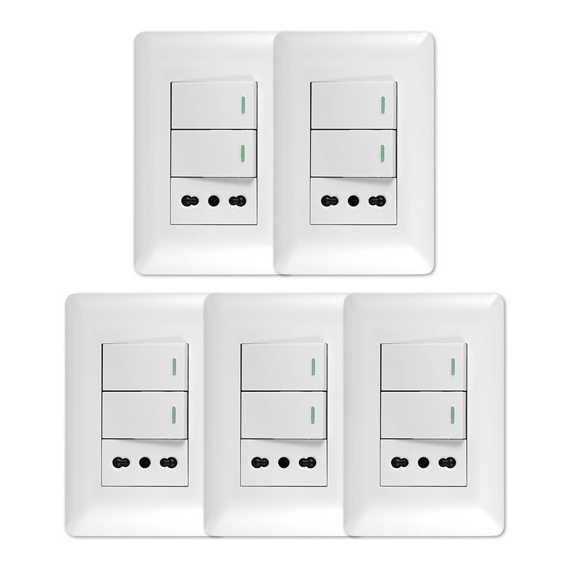 GENERICO - Pack 5 Tomacorriente Simple 10/ 16A 250V + Interruptor Doble 9/ 12 10A