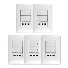 WANT - Pack 5 Tomacorriente Simple 10/ 16A 250V + Interruptor Doble 9/ 12 10A