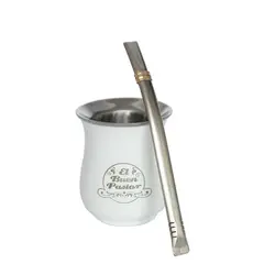 EL BUEN PASTOR - Mate Blanco Acero Inoxidable con Bombilla