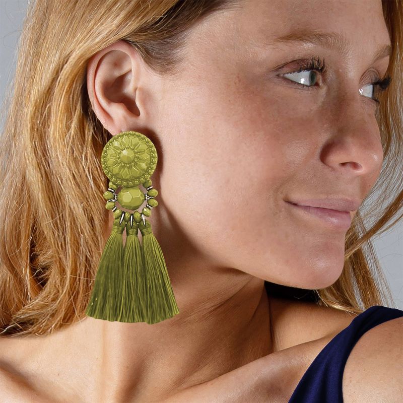 MARIA PASKARO - Aros para Mujer Aros amazonas verde oliva fleco maria paskaro MARIA PASKARO