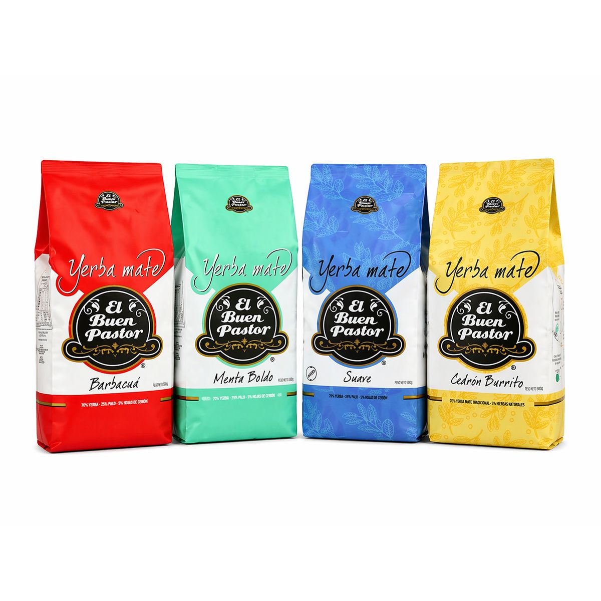 EL BUEN PASTOR - Pack 4 Variedades Yerba Mate El Buen Pastor 500G Sin Gluten
