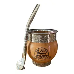 EL BUEN PASTOR - Mate Imperial de Madera Algarrobo con Base y Bombilla