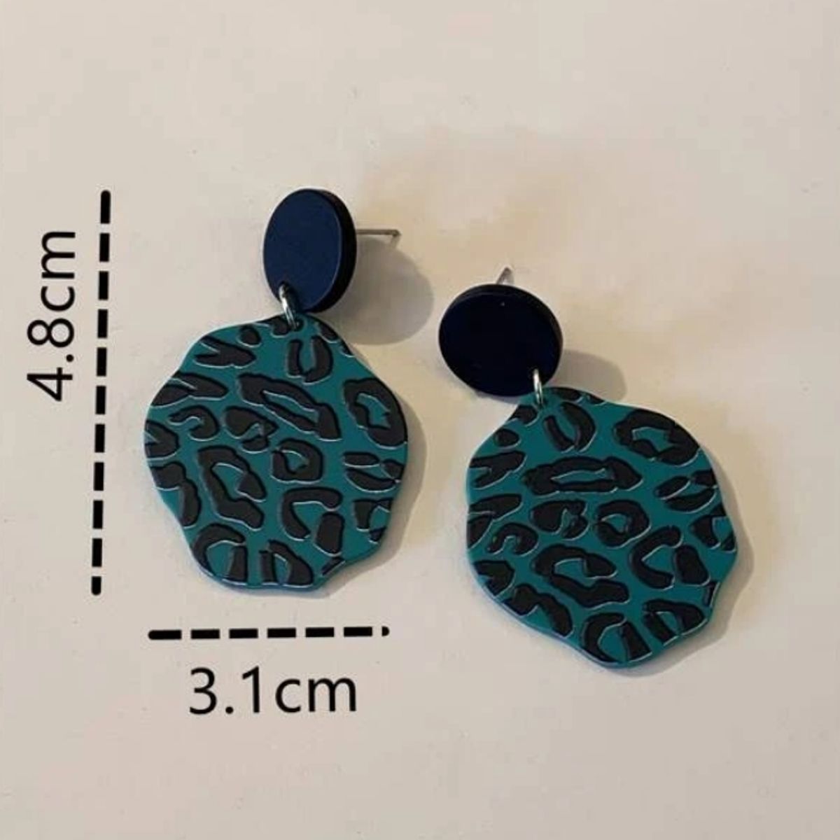 GENERICO - Pendientes largos geométricos con estampado de leopardo