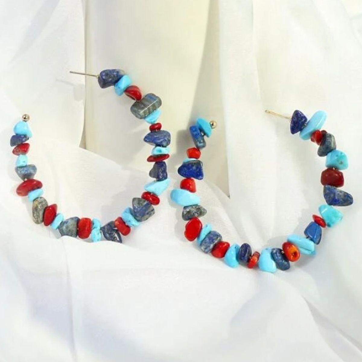 GENERICO - Pendientes de aro abierto con cuenta con piedra