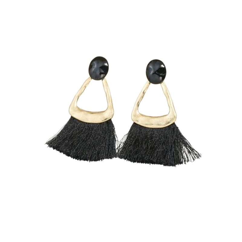GENERICO - Pendientes largos con fleco en tonos negros
