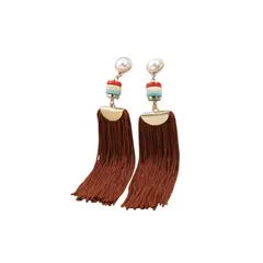 GENERICO - Pendientes largos con diseño de perla artificial con fleco