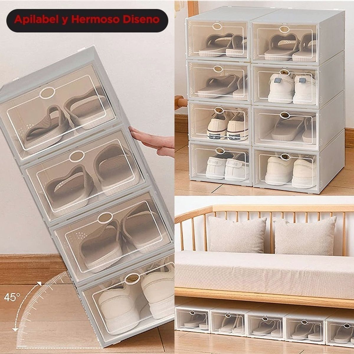 U BUY - 12 Piezas Cajas Organizador De Zapatos Apilables Gris