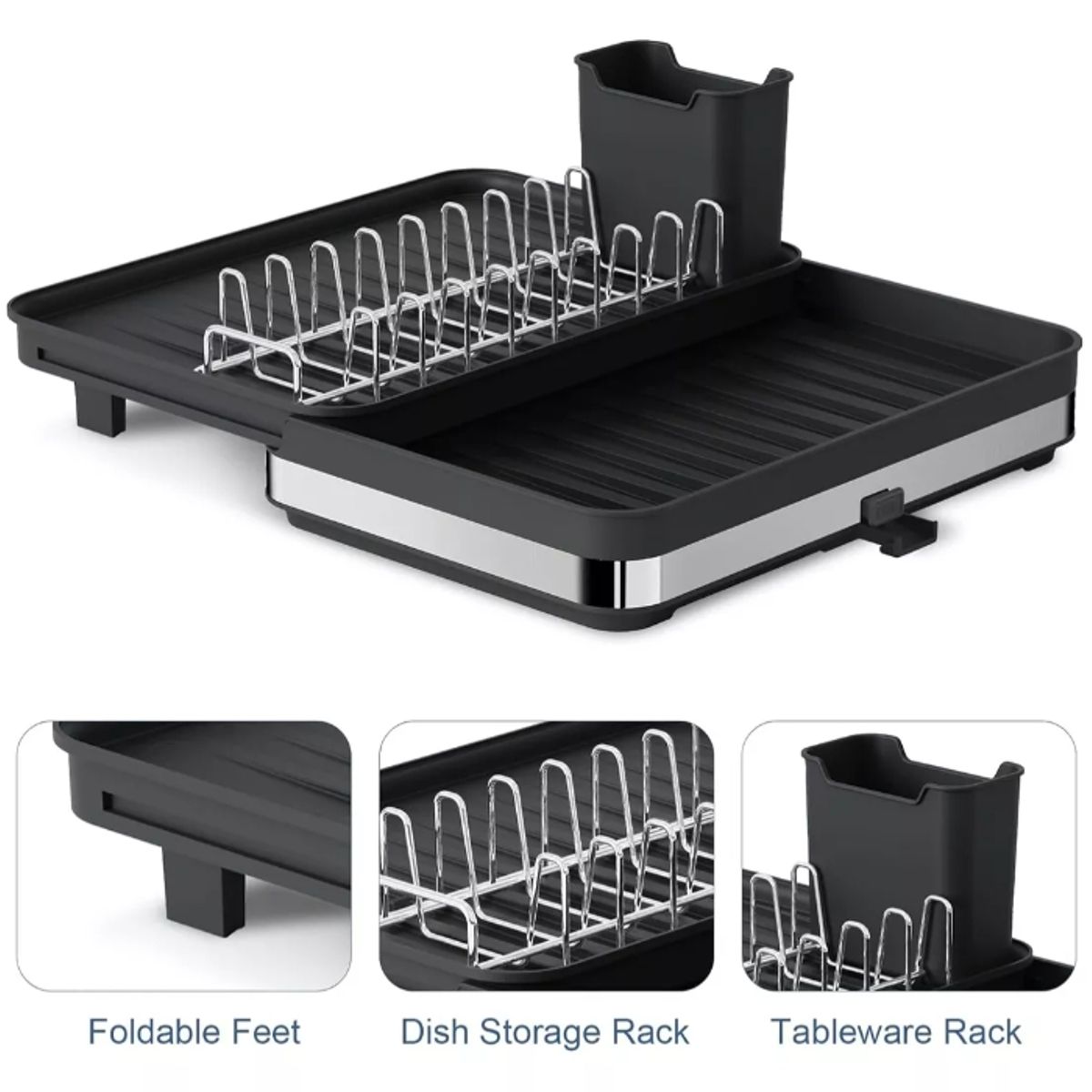 GENERICO - Secaplatos Escurridor Cocina Acero Inoxidable Plegable Loza