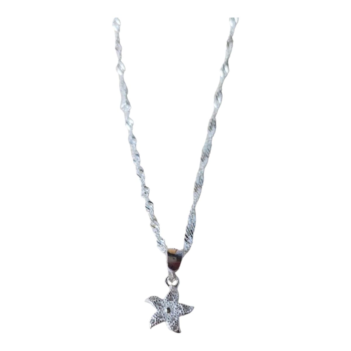 GENERICO - Conjunto cadena y aros con tope flor con circones de plata 925