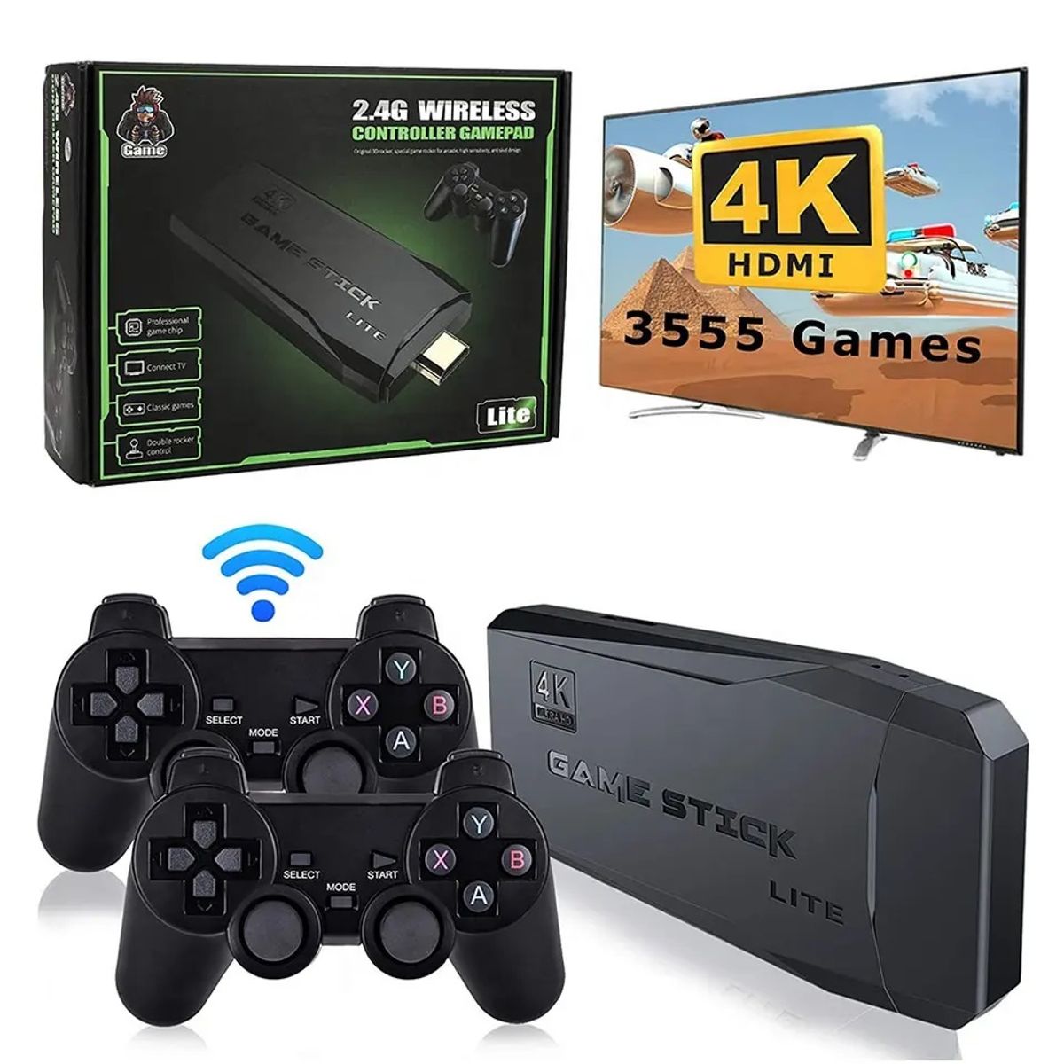 GENERICO - Consola de Juegos Stick 4K 10 mil Juegos 2 Controles Inalámbricos 64GB