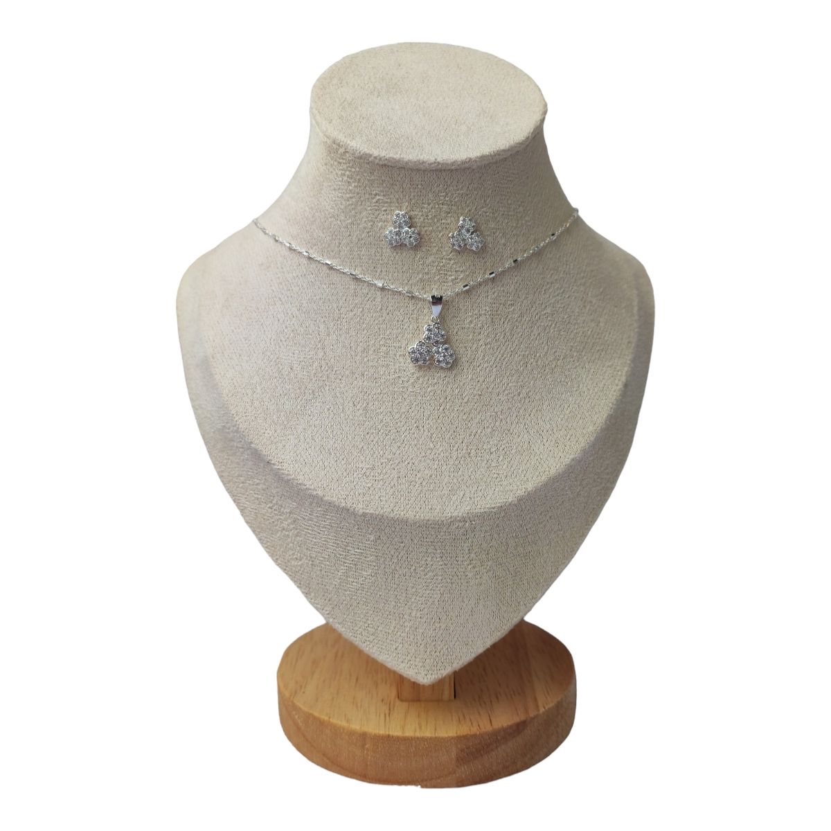 GENERICO - Conjunto cadena, colgante y aros flores con circones de plata 925