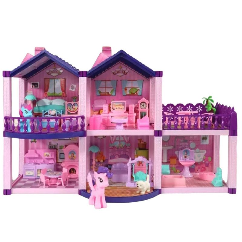 GENERICO - Casa De Muñecas Infantil Con Muebles Y Animales 60x22x38 Cm.