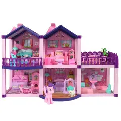 GENERICO - Casa De Muñecas Infantil Con Muebles Y Animales 60x22x38 Cm.