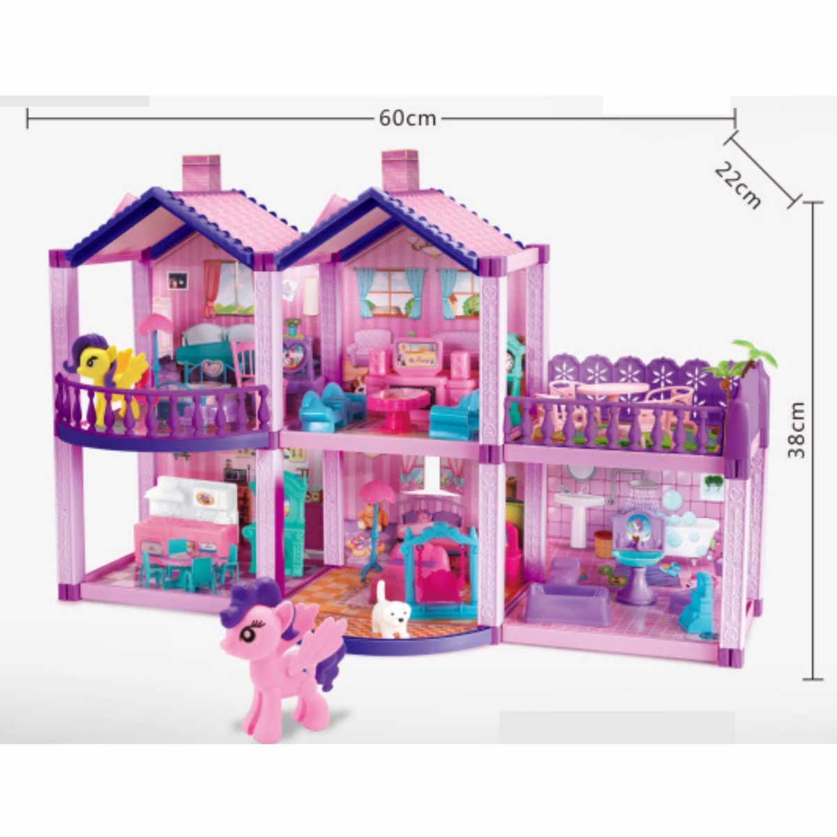 GENERICO - Casa De Muñecas Infantil Con Muebles Y Animales 60x22x38 Cm.