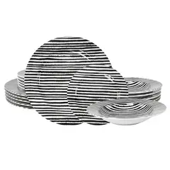 DANNY HOME - Juego de Vajillas Porcelana Estilo Rayas Cebra 18 Piezas