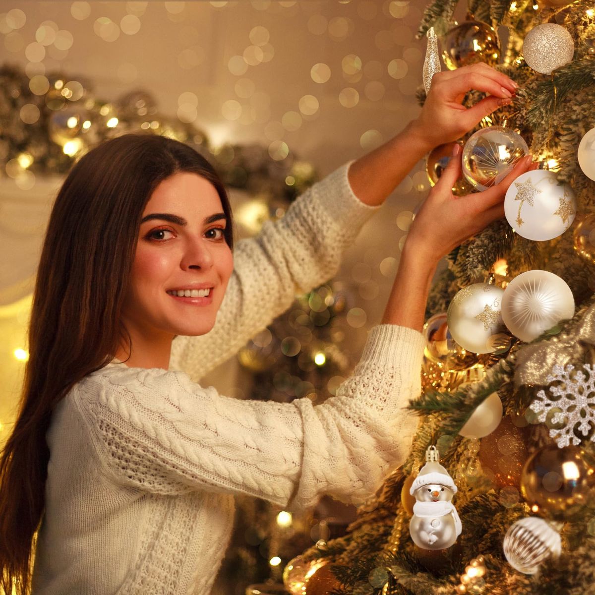 VATYERTY - 70 unidades de decoraciones navideñas para árbol oro