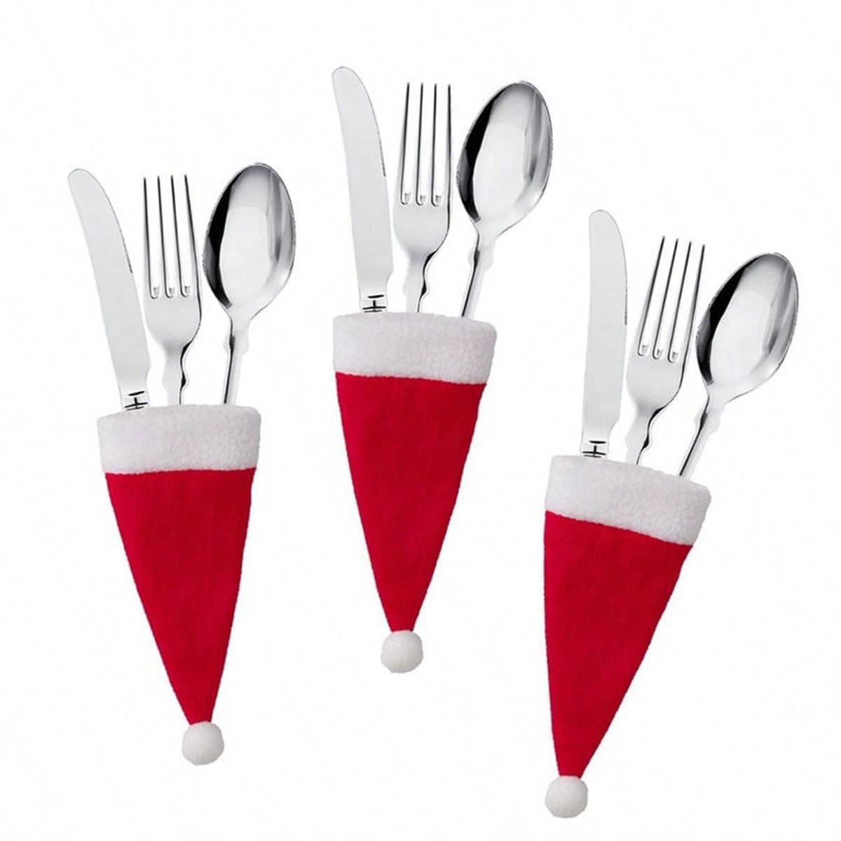 VATYERTY - 10 pcs Papa Noel Sombrero Cuchillería Soporte Set