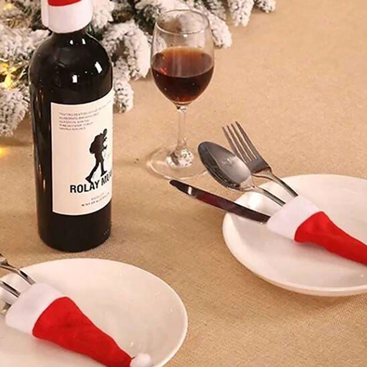 VATYERTY - 10 pcs Papa Noel Sombrero Cuchillería Soporte Set