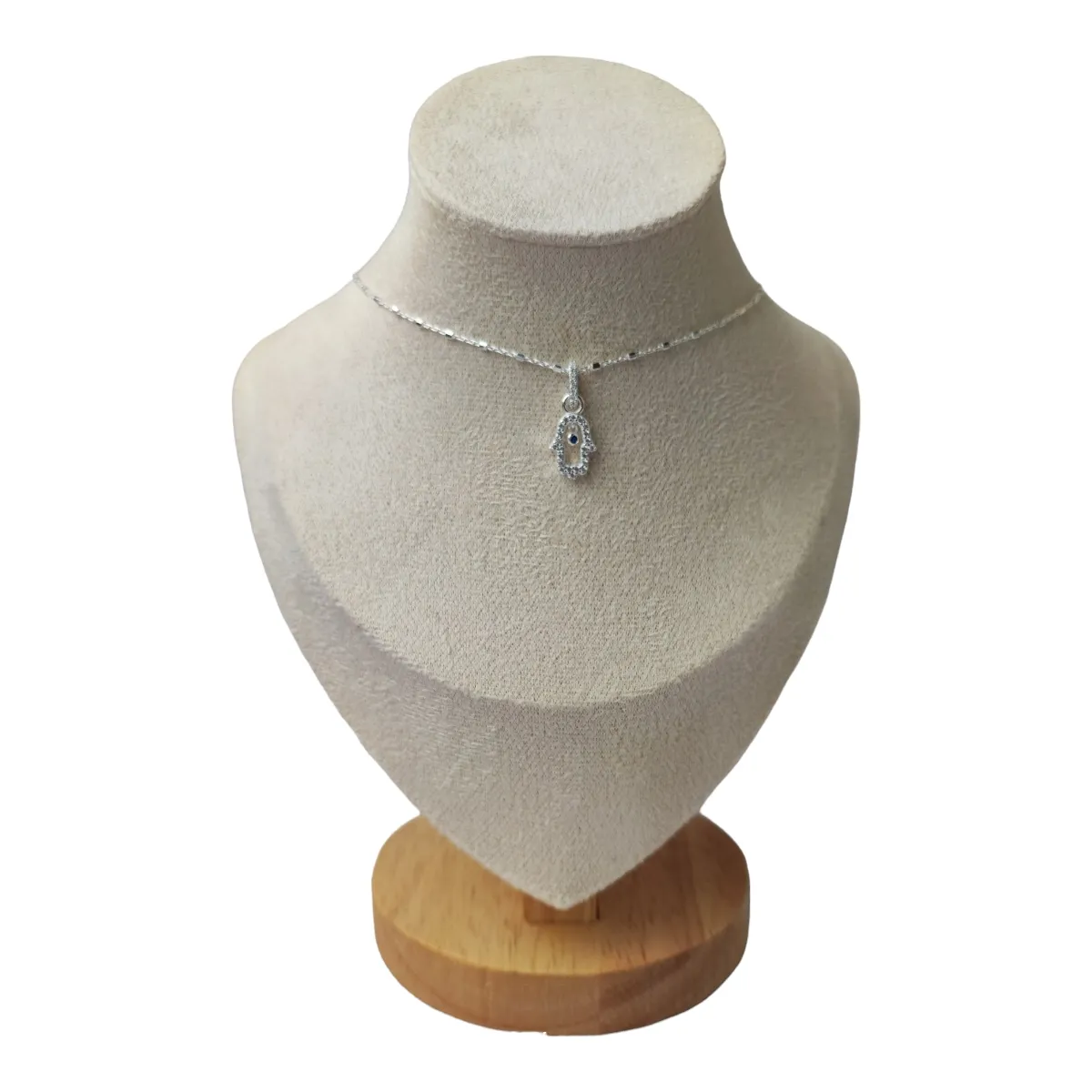 GENERICO - Cadena con colgante broche mano de fatima circones y zafiro  plata 925