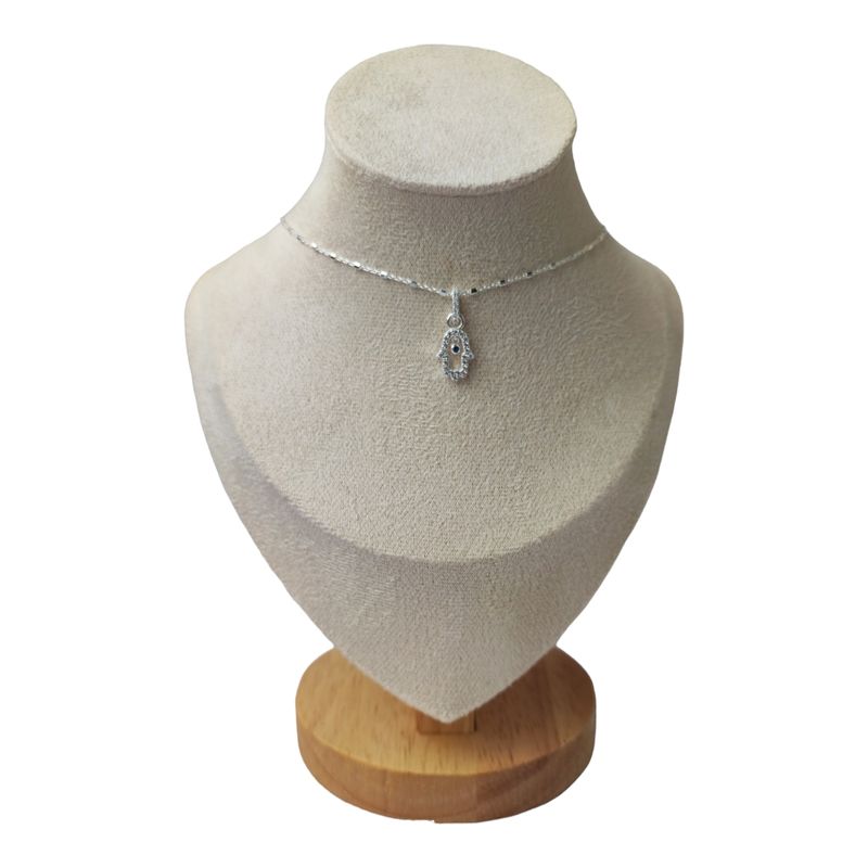 GENERICO - Cadena con colgante broche mano de fatima circones y zafiro  plata 925